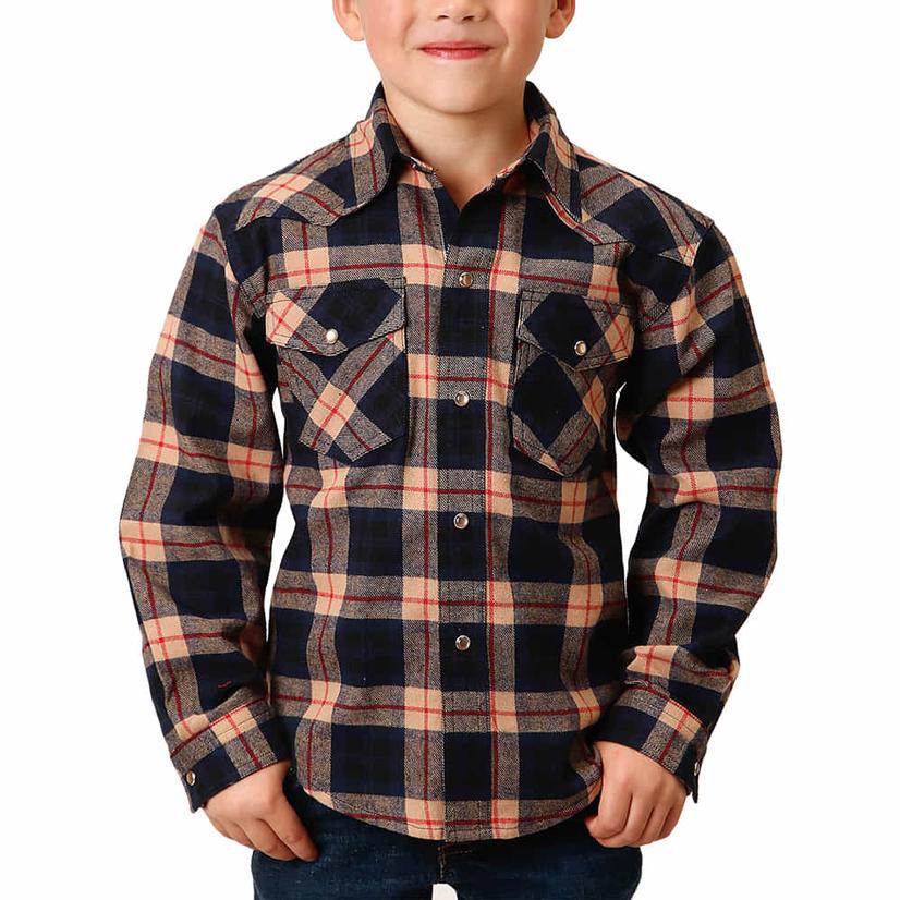 Roper Apparel Roper Black and Tan Plaid Long Sleeve Flannel Boy's Shirt