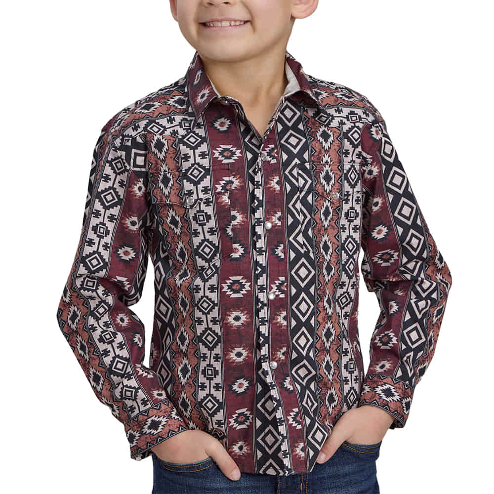 Roper Apparel Roper Black Aztec Print Long Sleeve Snap Front Boy's  Shirt