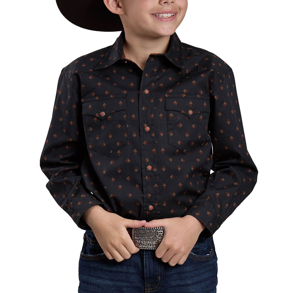 Roper Apparel Roper Black Print Long Sleeve Snap Boy's Shirt