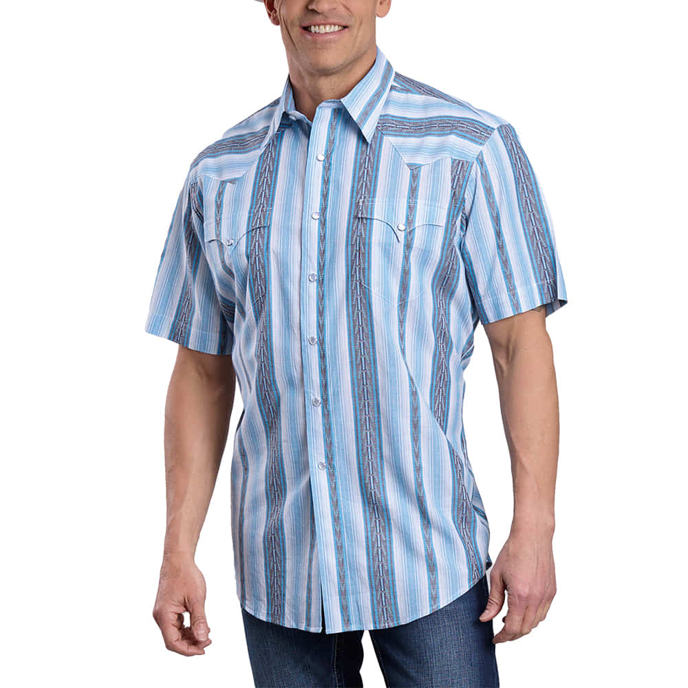 Roper Apparel Roper Blue Vertical Stripe Short Sleeve Snap Button Men's Shirt