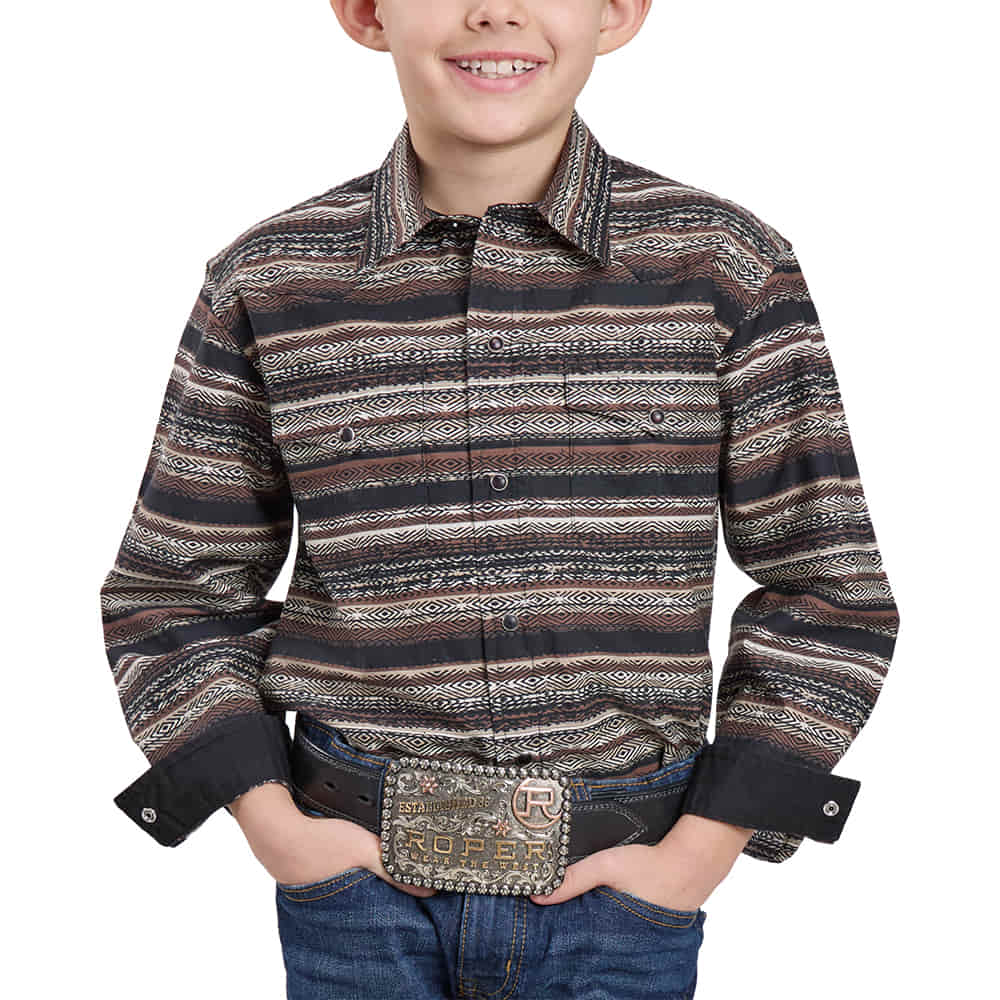 Roper Apparel Roper Boy's Brown Aztec Print Long Sleeve Snap Shirt