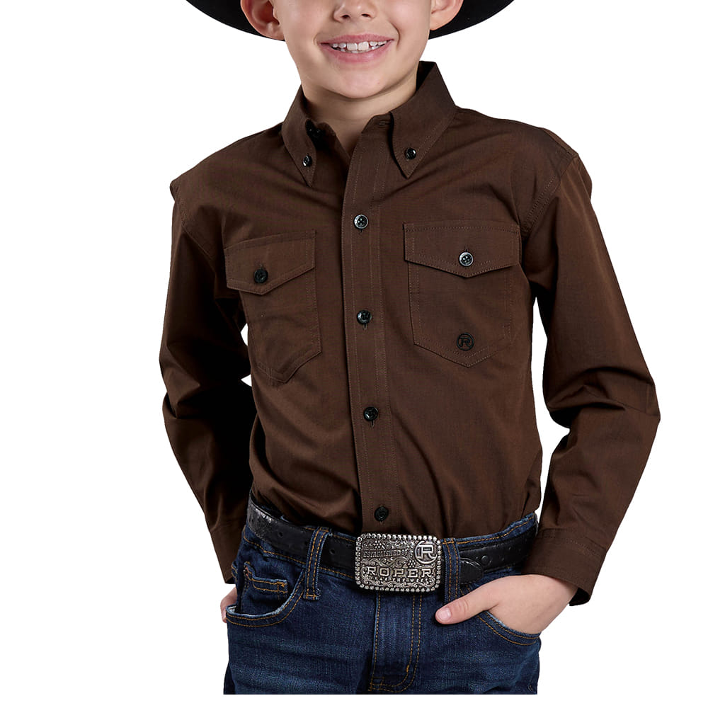 Roper Apparel Roper Boy's Brown Long Sleeve Snap Shirt