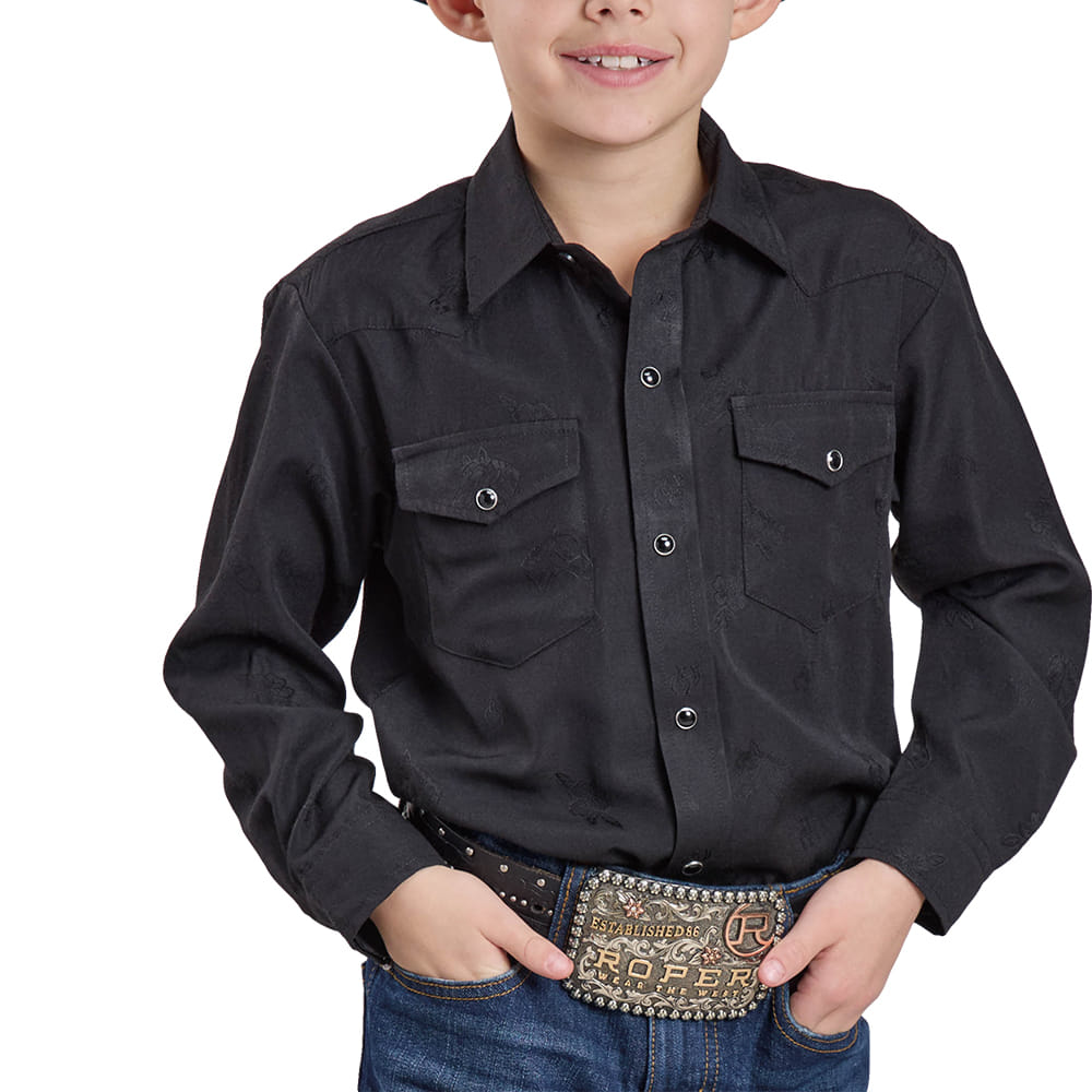 Roper Apparel Roper Boy's Long Sleeve Black Snap Shirt