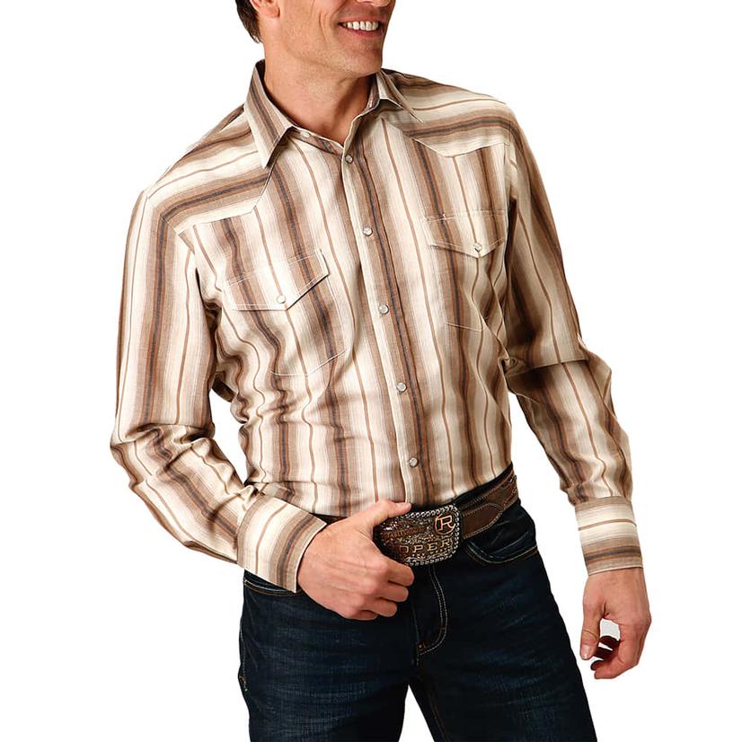 Roper Apparel Roper Classic Brown Stripe Long Sleeve Snap Men's Shirt