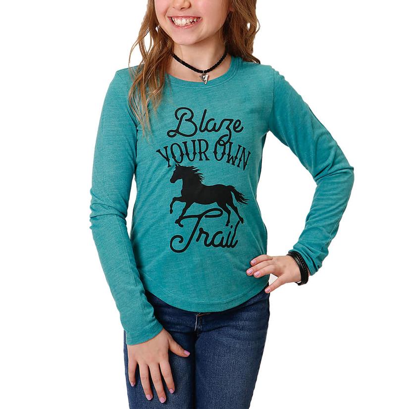 Roper Apparel Roper Girl's Blue Long Sleeve Knit Tee Shirt