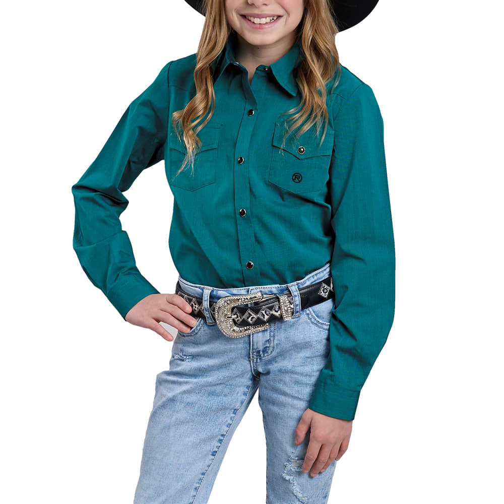 Roper Apparel Roper Girl's Green Long Sleeve Snap Shirt