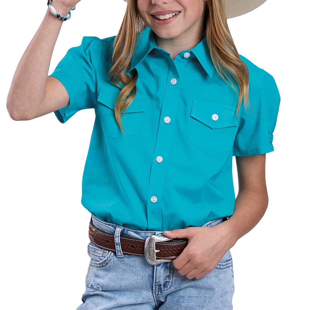 Roper Apparel Roper Girl's Short Sleeve Button-Down Shirt in Blue
