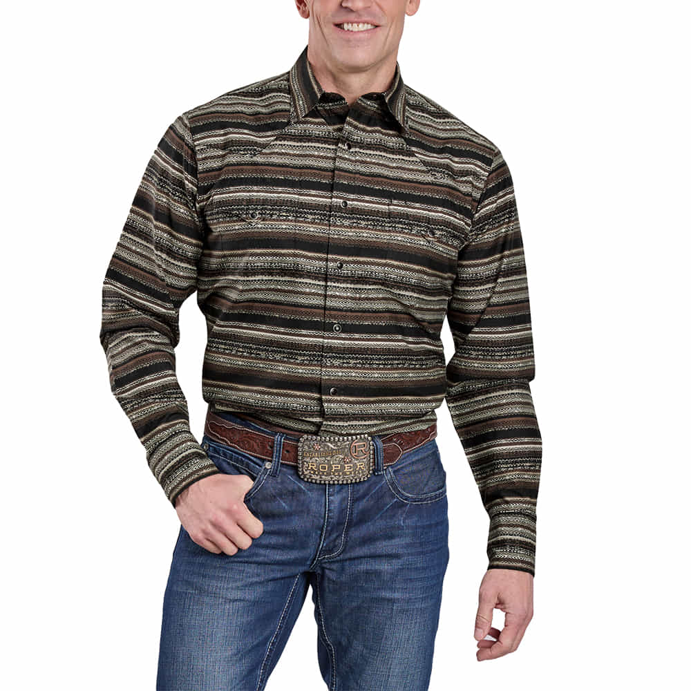 Roper Apparel Roper Men's Brown Aztec Print Long Sleeve Snap Shirt