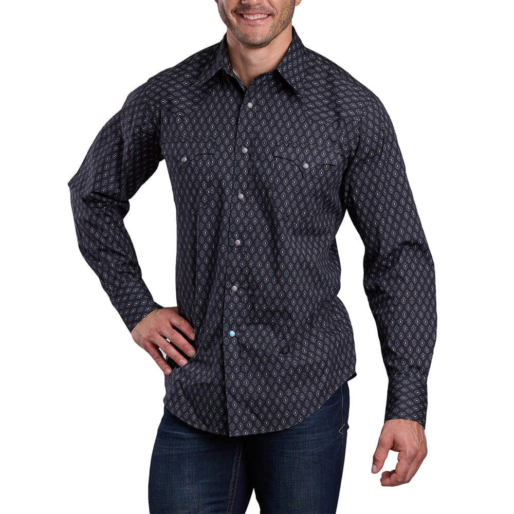 Roper Apparel Roper Men's Performance Long Sleeve Snap Shirt in Gray