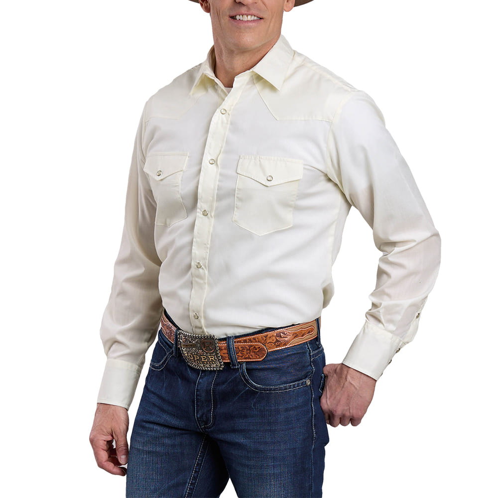 Roper Apparel Roper Men's Solid Snap Long Sleeve Shirt in White