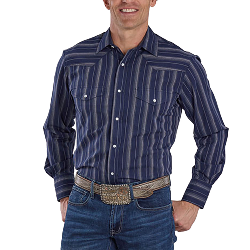 Roper Apparel Roper Navy Striped Long Sleeve Snap Men's Shirt