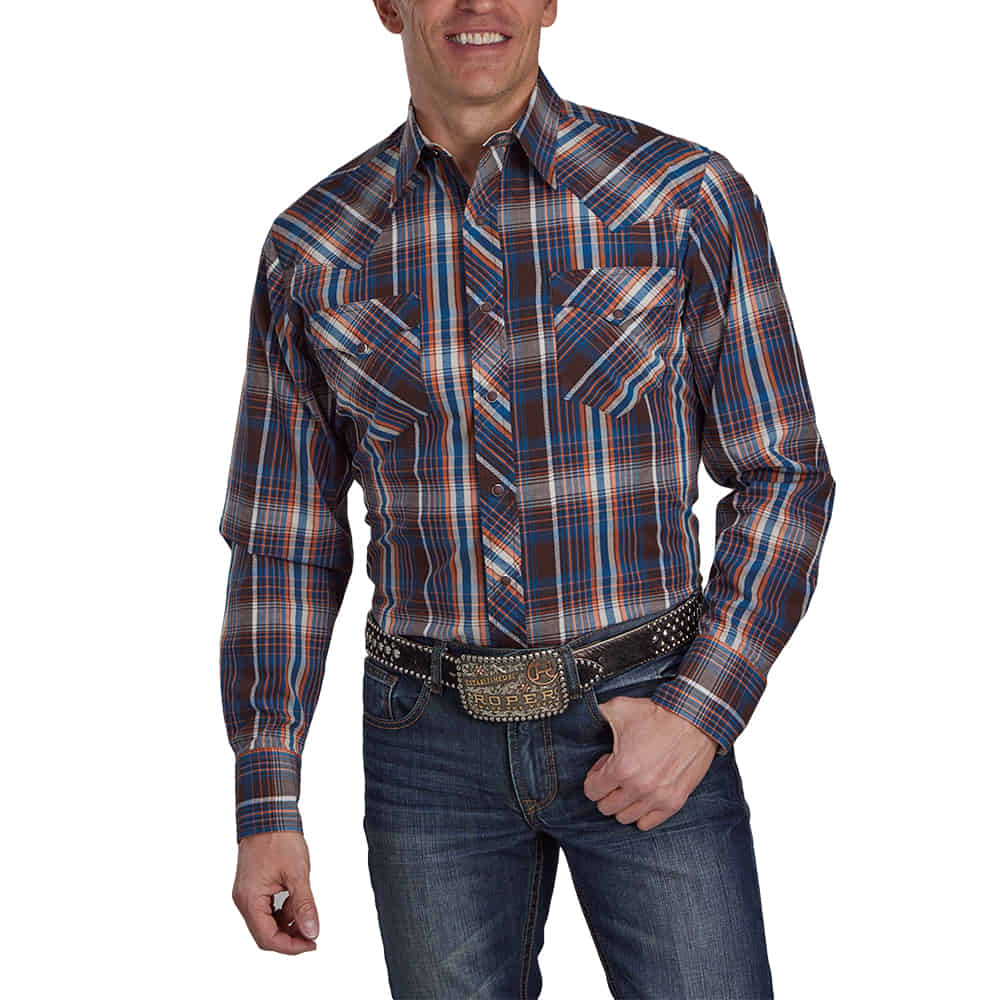 Roper Apparel Roper Plaid Long Sleeve Snap Men's Shirt In Brown