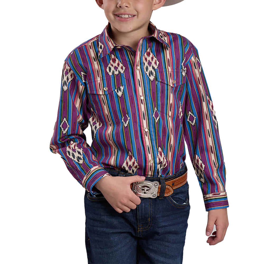 Roper Apparel Roper Purple Vintage Vertical Striped Long Sleeve Snap Boy's Shirt