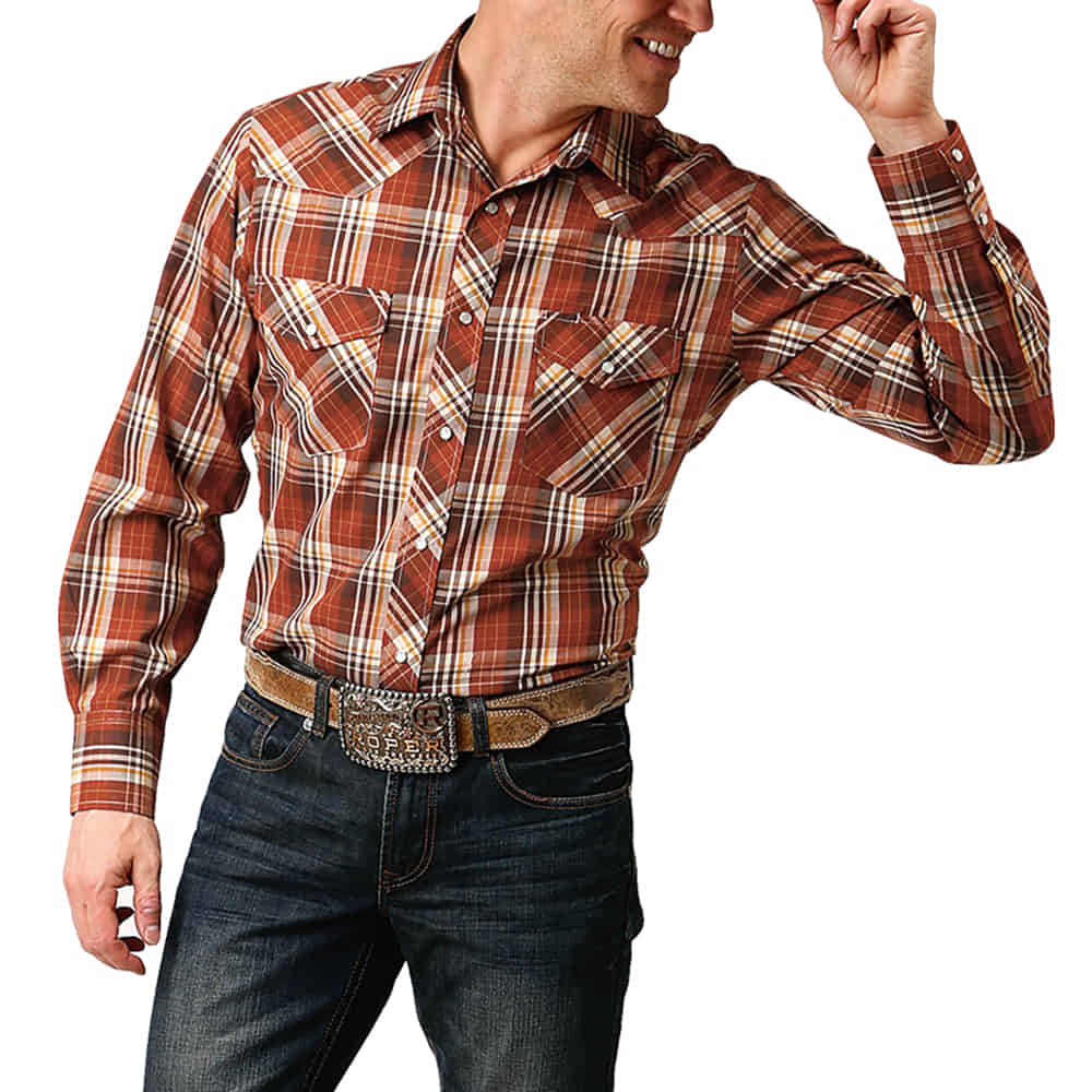Roper Apparel Roper Rust Woven Plaid Men's Long Sleeve Shirt