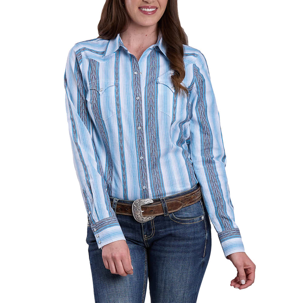 Roper Apparel Roper Vertical Blue Striped Long Sleeve Snap Women's Shirt