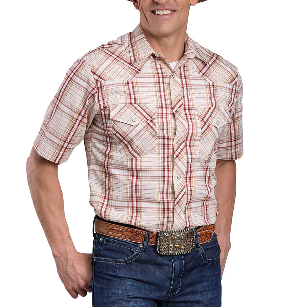 Roper Apparel Roper White Plaid Short Sleeve Men's Snap Shirt