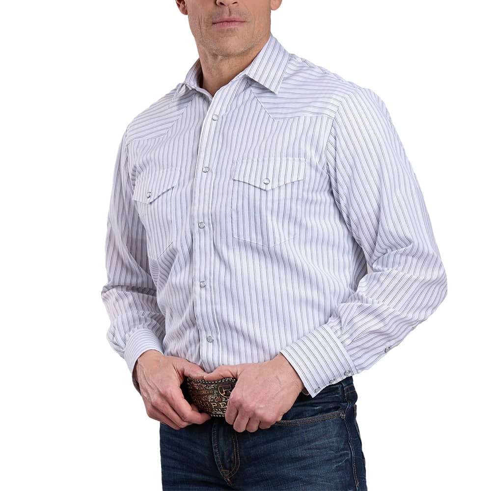 Roper Apparel Roper White Stirped Long Sleeve Snap Men's Shirt