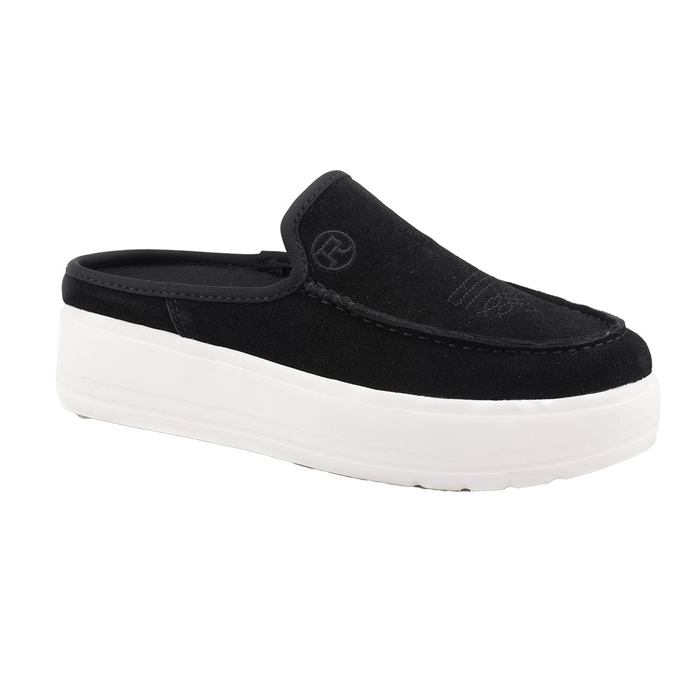 Roper Footwear BLACK SUEDE MULE WITH BUG AND WRINKLE