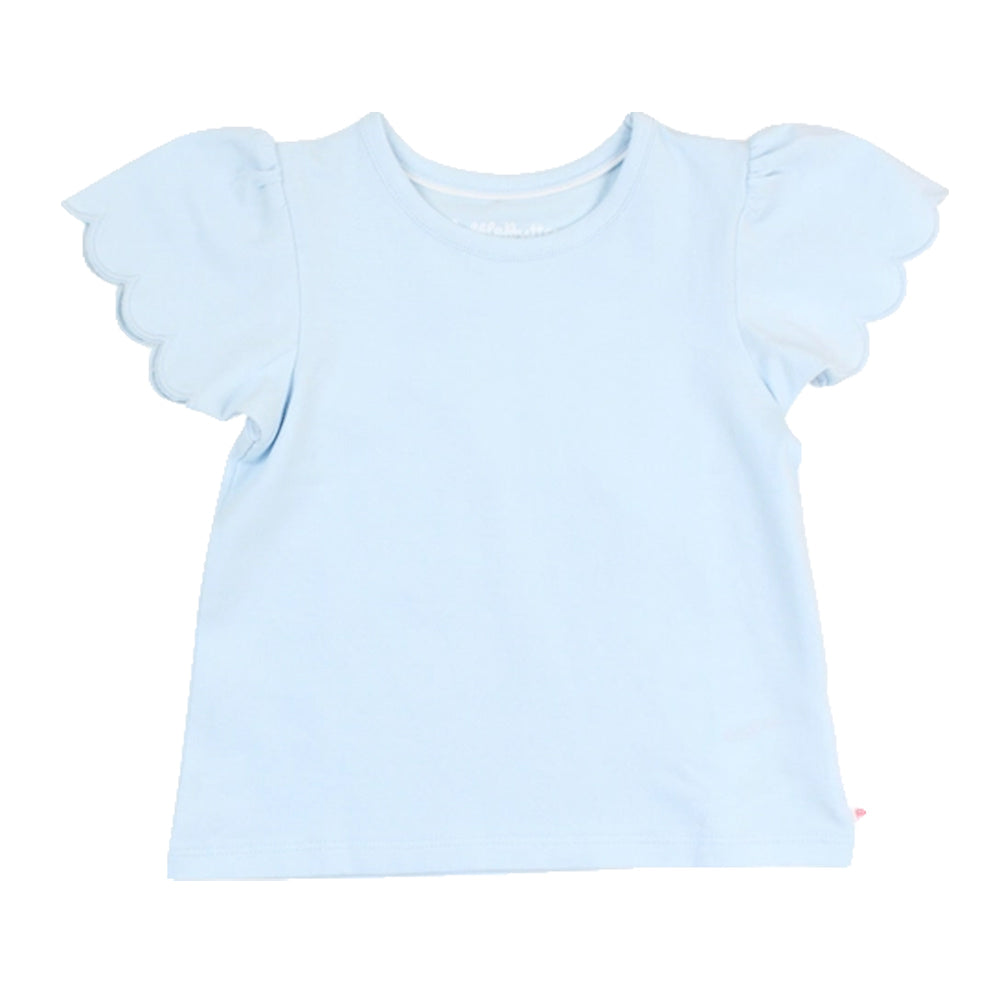 RuffleButts Apparel RuffleButts Light Blue Scallop Short Sleeve Girl's Shirt