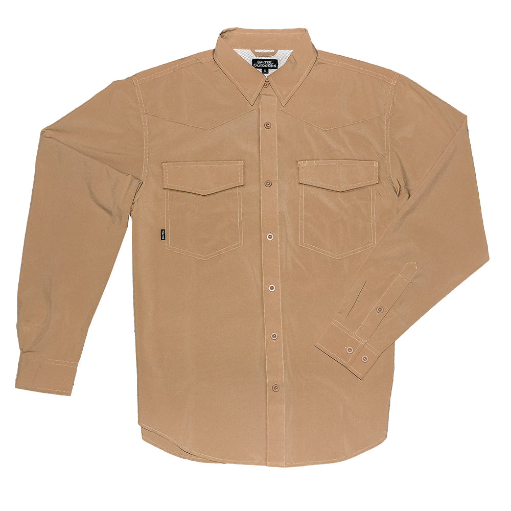Saltee Outdoors Apparel Saltee Outdoors Eleuthera Western Cowboy Khaki Hidden Long Sleeve Men's Performance Shirt