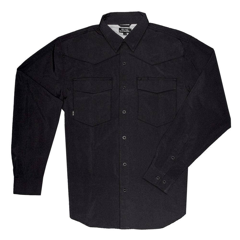 Saltee Outdoors Apparel Saltee Outdoors Eleuthra Gunmetal Snap Closure Long Sleeve Men's Performance Shirt With Collar