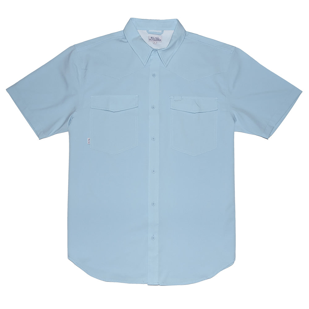 Saltee Outdoors Apparel Saltee Outdoors Eleuthra Performance Western Yolk Hidden Snap Pocket Men's Shirt in Country Blue Baby
