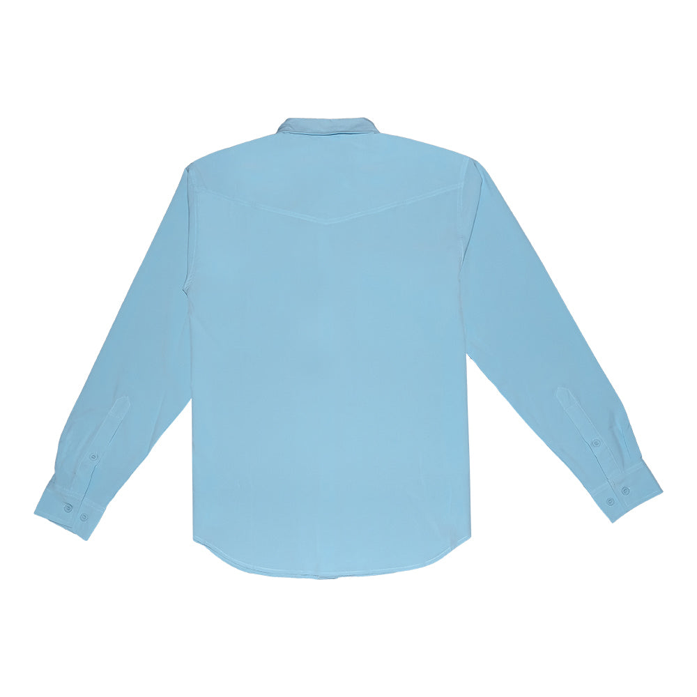 Saltee Outdoors Apparel Saltee Outdoors Eleuthra Western Mecom Blue Hidden Snap Long Sleeve Men's Performance Shirt