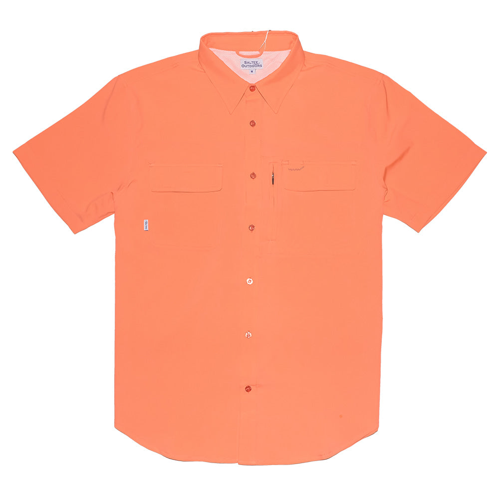 Saltee Outdoors Apparel Saltee Outdoors Jack's Bay Performance Short Sleeve Button-Down Men's Shirt In Candy Orange
