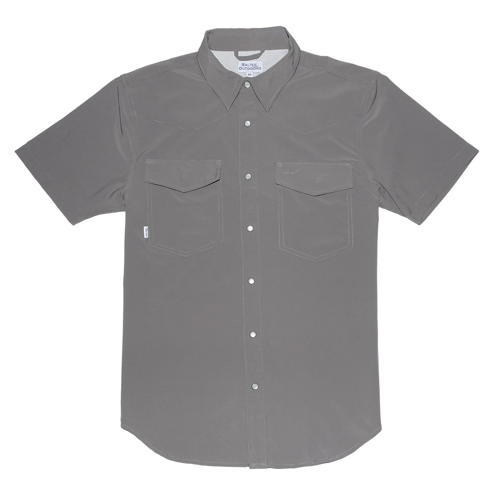 Saltee Outdoors Apparel Saltee Outdoors Wichita Performance Western Yolk Short Sleeve Men's Shirt with Pearl Snaps in Let's Go Grey