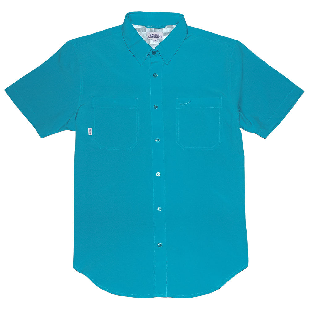 Saltee Outdoors Apparel Saltee Outdoors Zapata Performance Short Sleeve Button-Down Open Pocket With Snap in Texas Turquoise