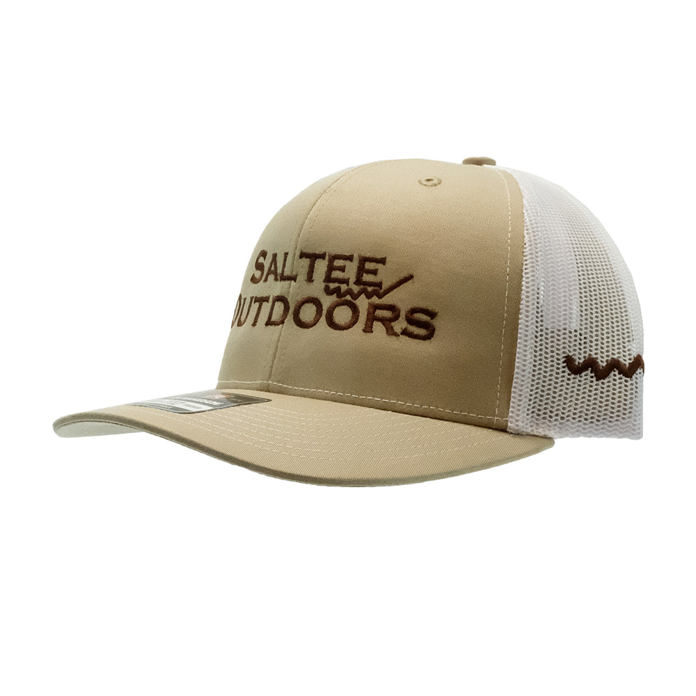 Saltee Outdoors Hats Beige Saltee Outdoors Embroidered Logo In Khaki With Brown Wave Embroidery Meshback Cap