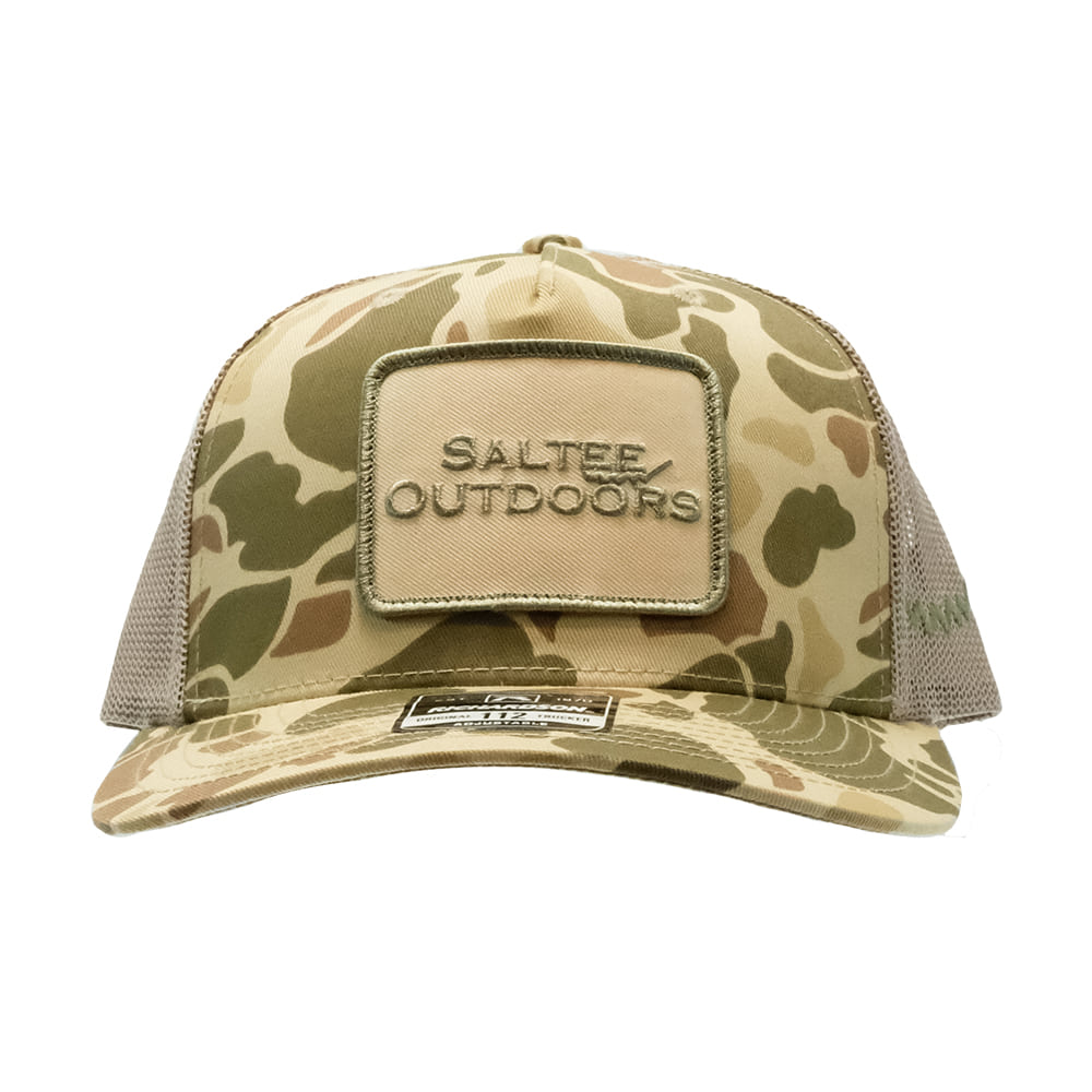Saltee Outdoors Hats Camouflage Saltee Outdoors Harvest Duck Camo And Light Tan Embroidered Meshback Cap