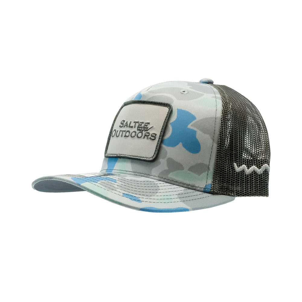 Saltee Outdoors Hats Camouflage Saltee Outdoors Saltwater Duck Camo And Charcoal with Patch and Meshback Cap