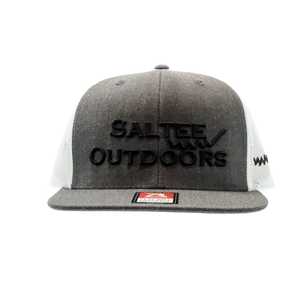 Saltee Outdoors Hats Grey Saltee Outdoors Heathered Charcoal and White with Black Embroidery Logo Meshback Cap