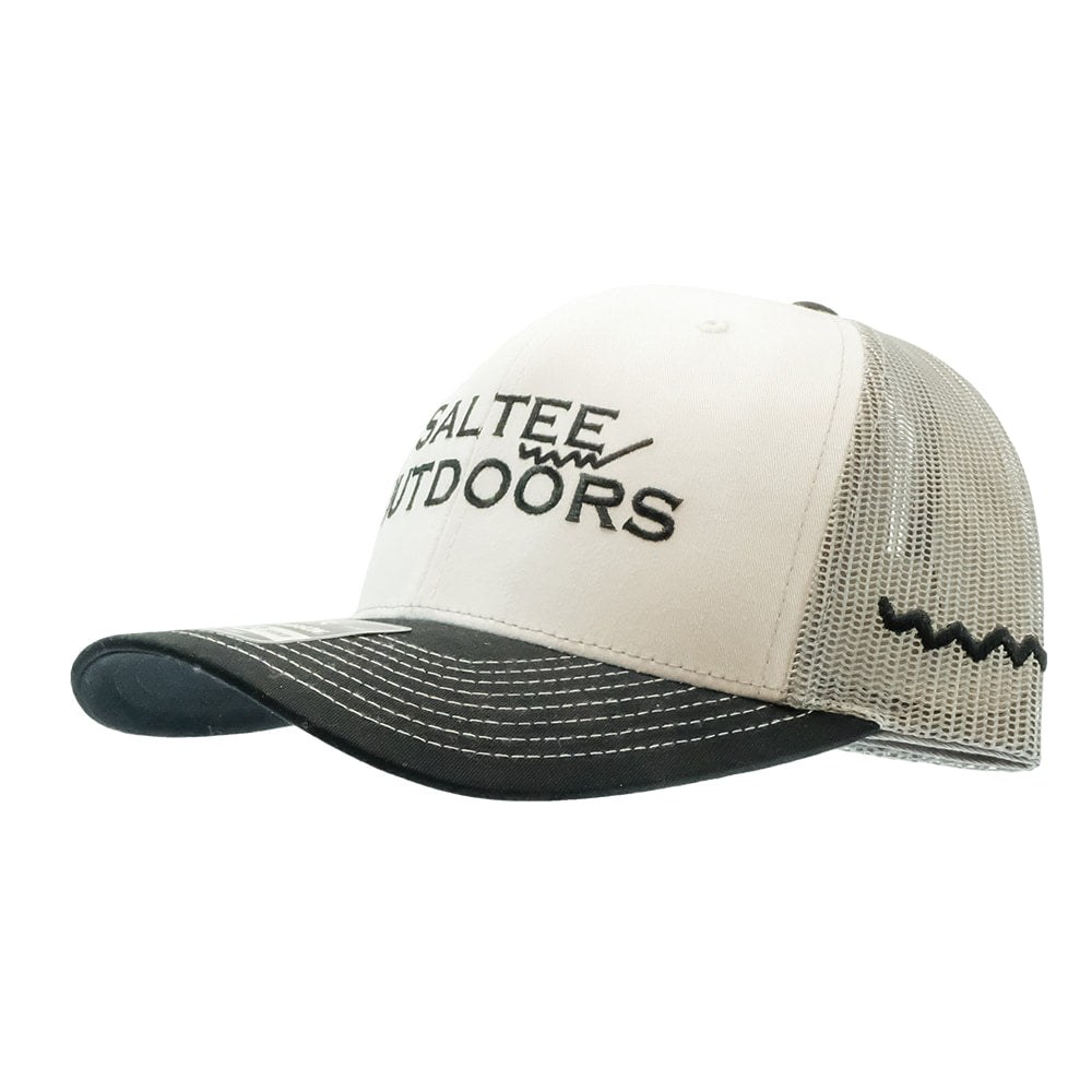 Saltee Outdoors Hats White Saltee Outdoors White Aluminum Black With Black Embroidery Meshback Cap