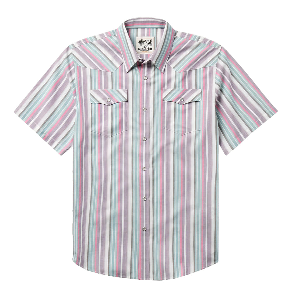 Schaefer Outfitter Apparel MENS SHORT SLEEVE COTTON VINTAGE PEARL SNAP SHIRT IN SALADO