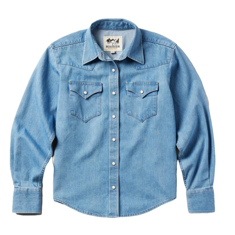 Schaefer Outfitter Apparel Schaefer Outfitter Western Denim Pearl Snap Women's Shirt In Light Wash