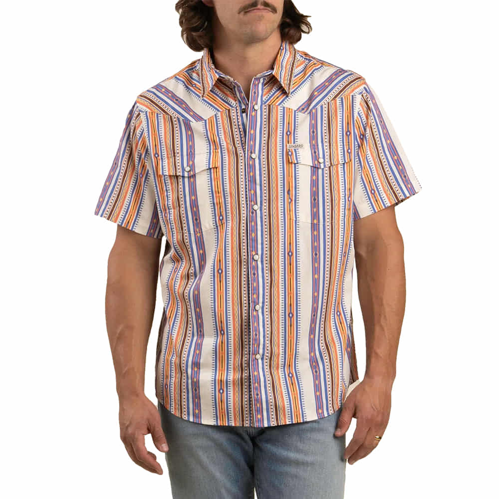 Sendero Provisions Company Apparel MENS SERAPE PEARL SNAP SHORT SLEEVE SHIRT IN MULTI