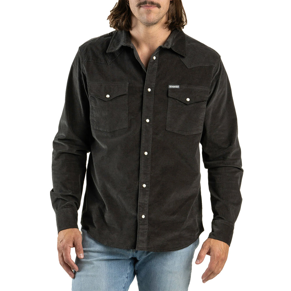 Sendero Provisions Company Apparel Sendero Provisions Company Men's The Wyatt pearl Snap Long Sleeve Corduroy in Charcoal