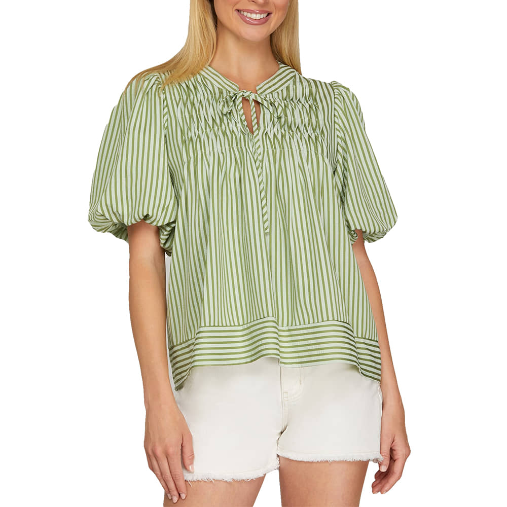 SHE and SKY Apparel Puff Sleeve Stripe Blouse