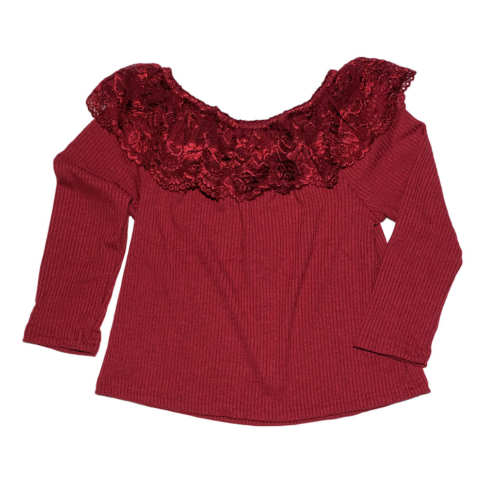 Shea Baby Apparel Shea Baby Brown Lace Neck Girls Shirt