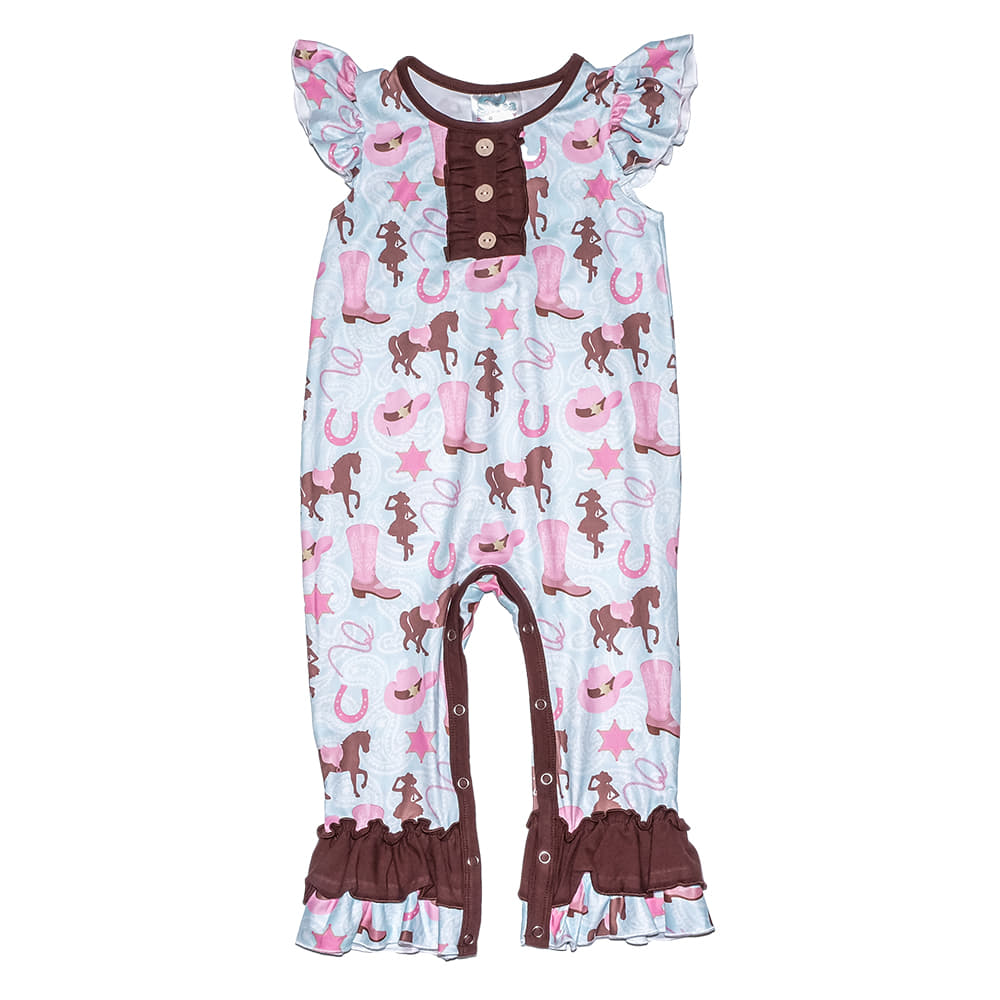 Shea Baby Apparel Shea Baby Infant Girl's Turquoise Cowgirl Short Sleeve Romper