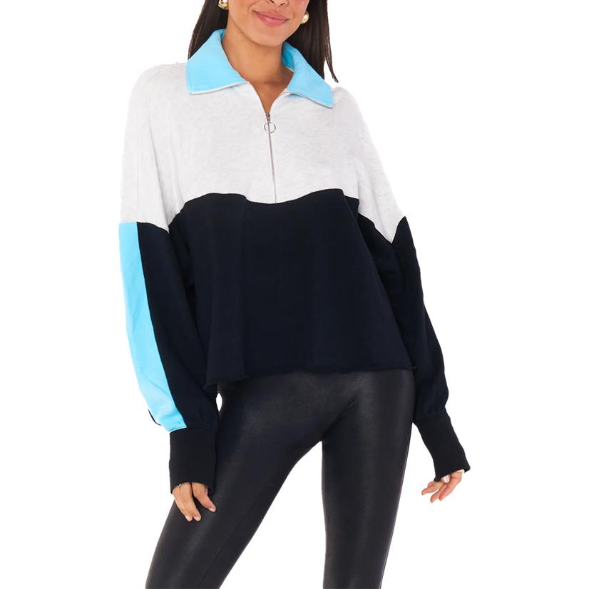 Show Me Your Mumu Apparel Show Me Your Mumu Cameron Black White Baby Blue Women's Pullover