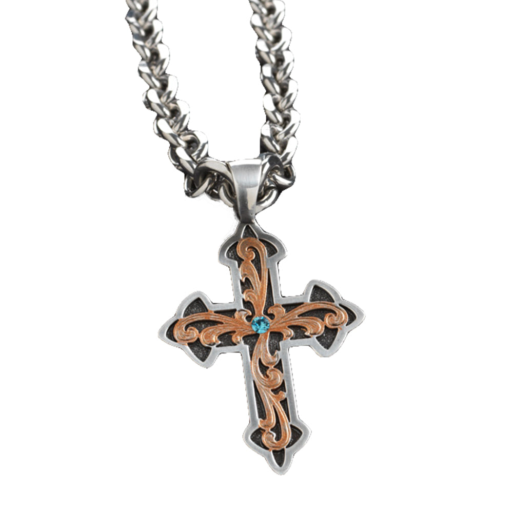 Silver Strike Jewelry Silver Strike Mens Cross Necklace with Copper and Center Stone
