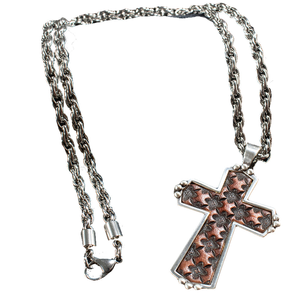Silver Strike Jewelry Silver Strike Mens Genuine Leather and Silver Cross Necklace