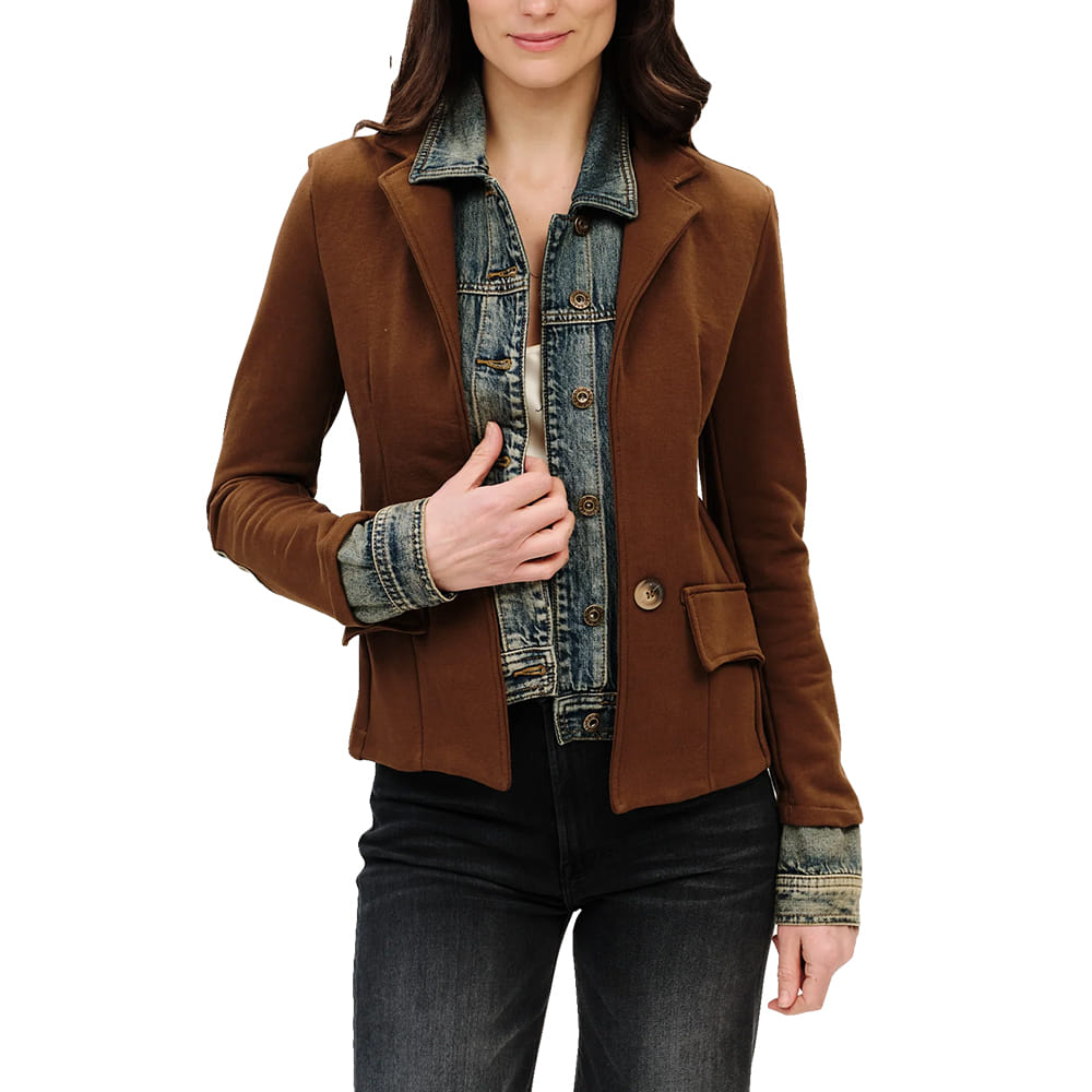 Six Fifty Apparel Six Fifty Women's Brown Bedford Mixed Media Denim Jacket