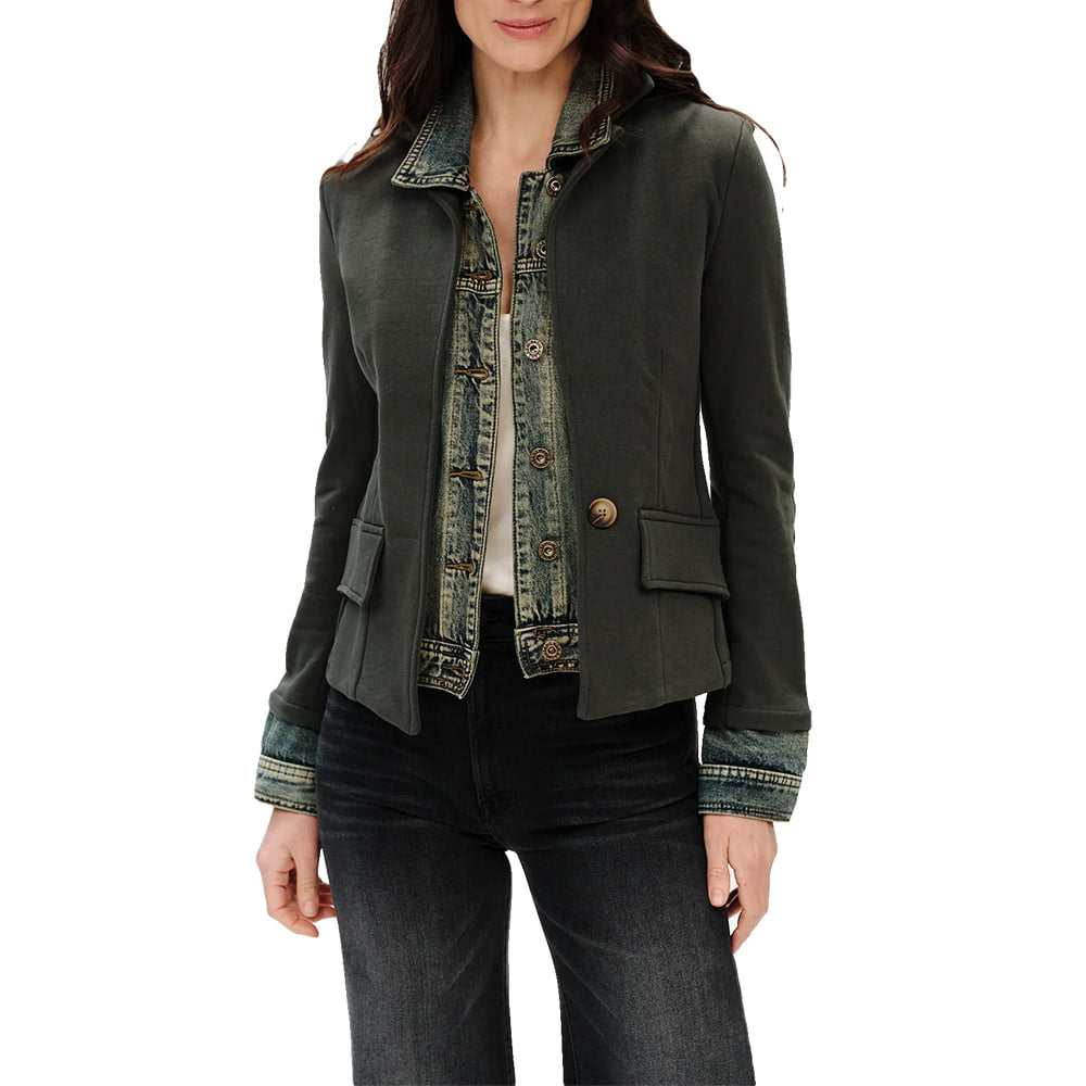 Six Fifty Apparel Six Fifty Women's Military Mixed Media Denim Jacket
