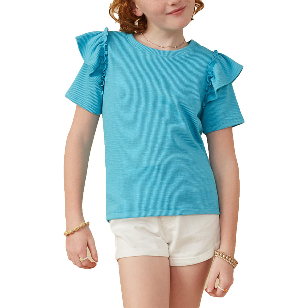 South Texas Tack Apparel Apparel Girls Marled Ruffled Sleeve Textured Knit Top