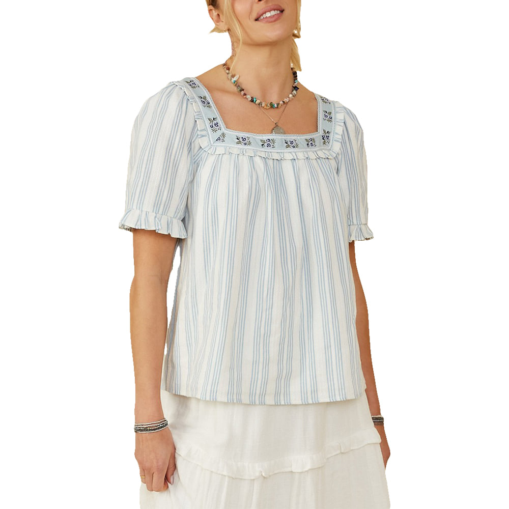 South Texas Tack Apparel Apparel Jacquard Tape Trimmed Striped Eyelet Top