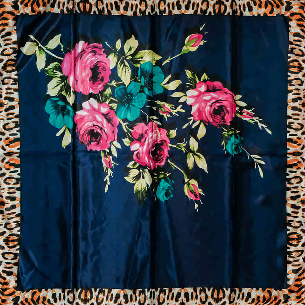 South Texas Tack Apparel Apparel Navy / 35"X35" South Texas Tack Apparel Floral Print with Leopard Border Wild Rags